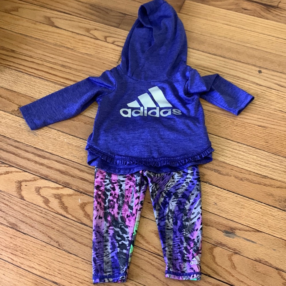 Adidas matching sports hoodie and leggings, size 9 months
